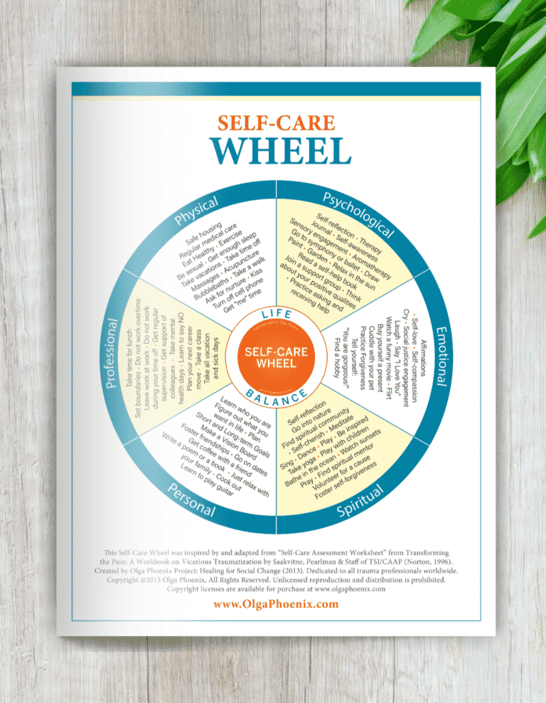 Self-Care Wheel for mental health and trauma professionals